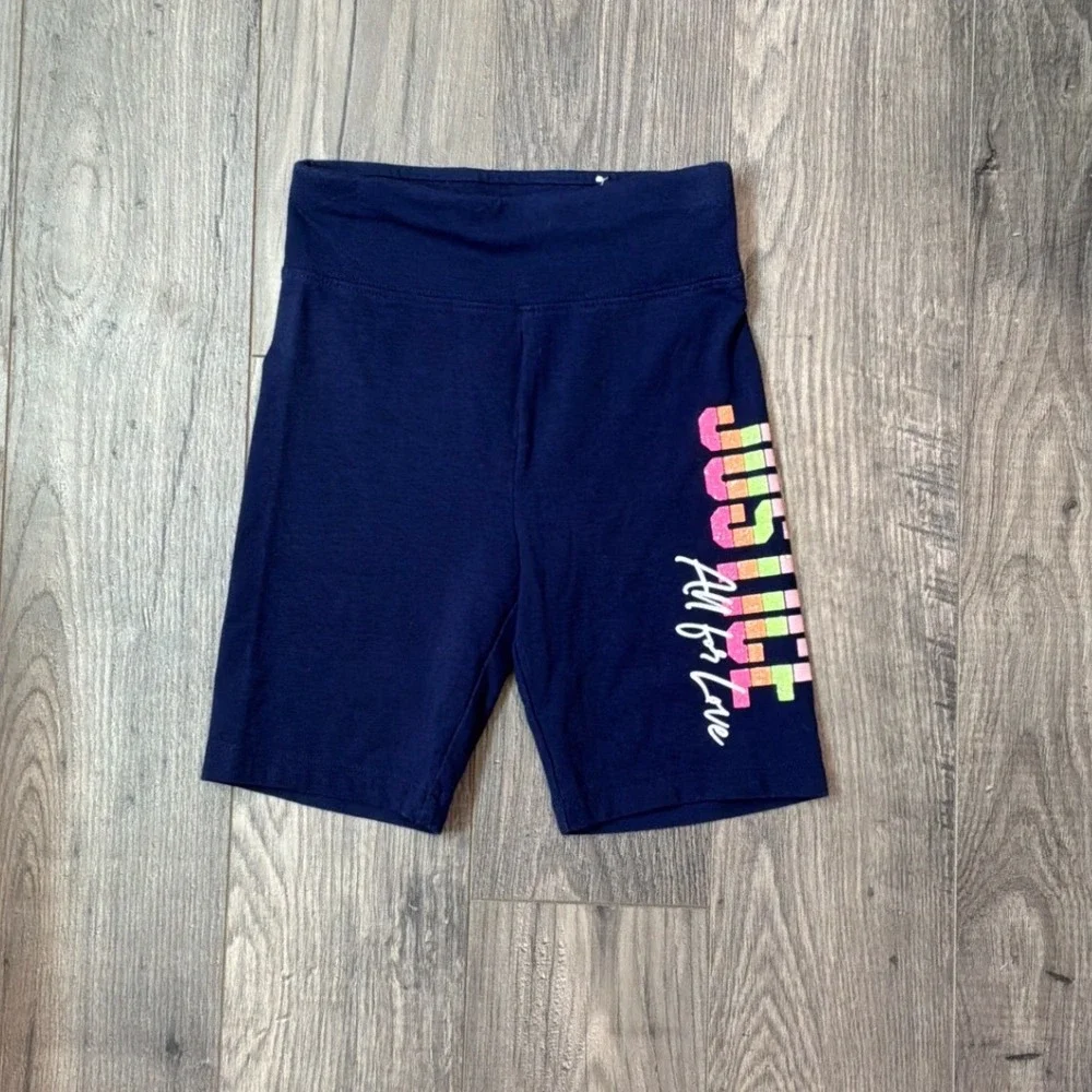 Justice Girls Navy Blue Bike Shorts All For Love Glitter Graphic Size S 7/8